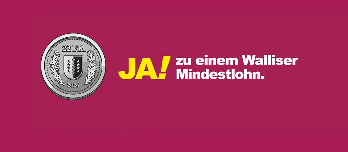 22-Franken-Münze mit Text: Ja zu einem Walliser Mindestlohn.
